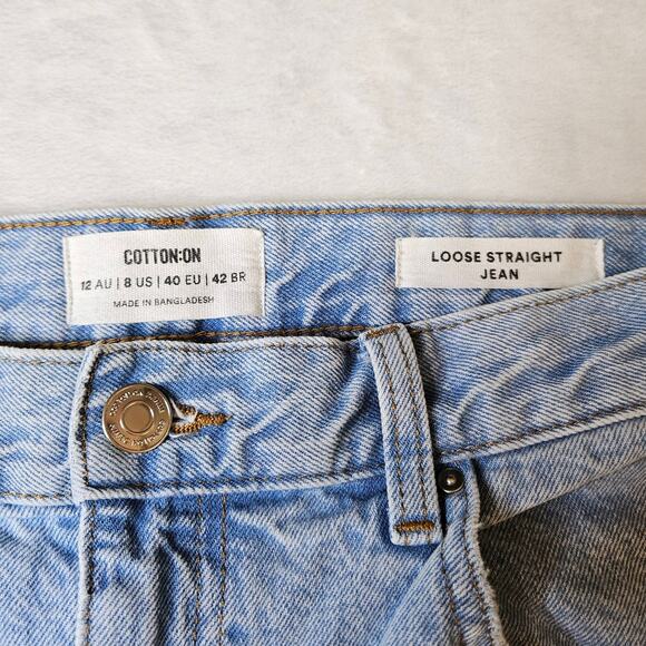 Cotton:On Loose Straight Jeans Light Wash Size 8 Boyfriend Distressed Denim - Picture 4 of 9